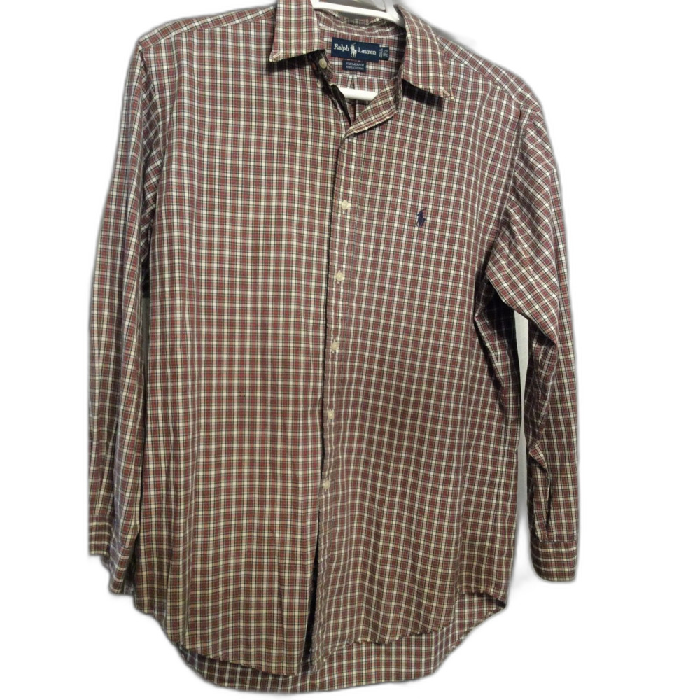 Ralph Lauren Yarmouth Plaid Button Down Shirt Size 16.5 34/35 Cotton logo